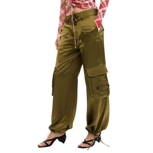 2454474 Desigual Pantaloni Verdi Poliestere Zip Donna