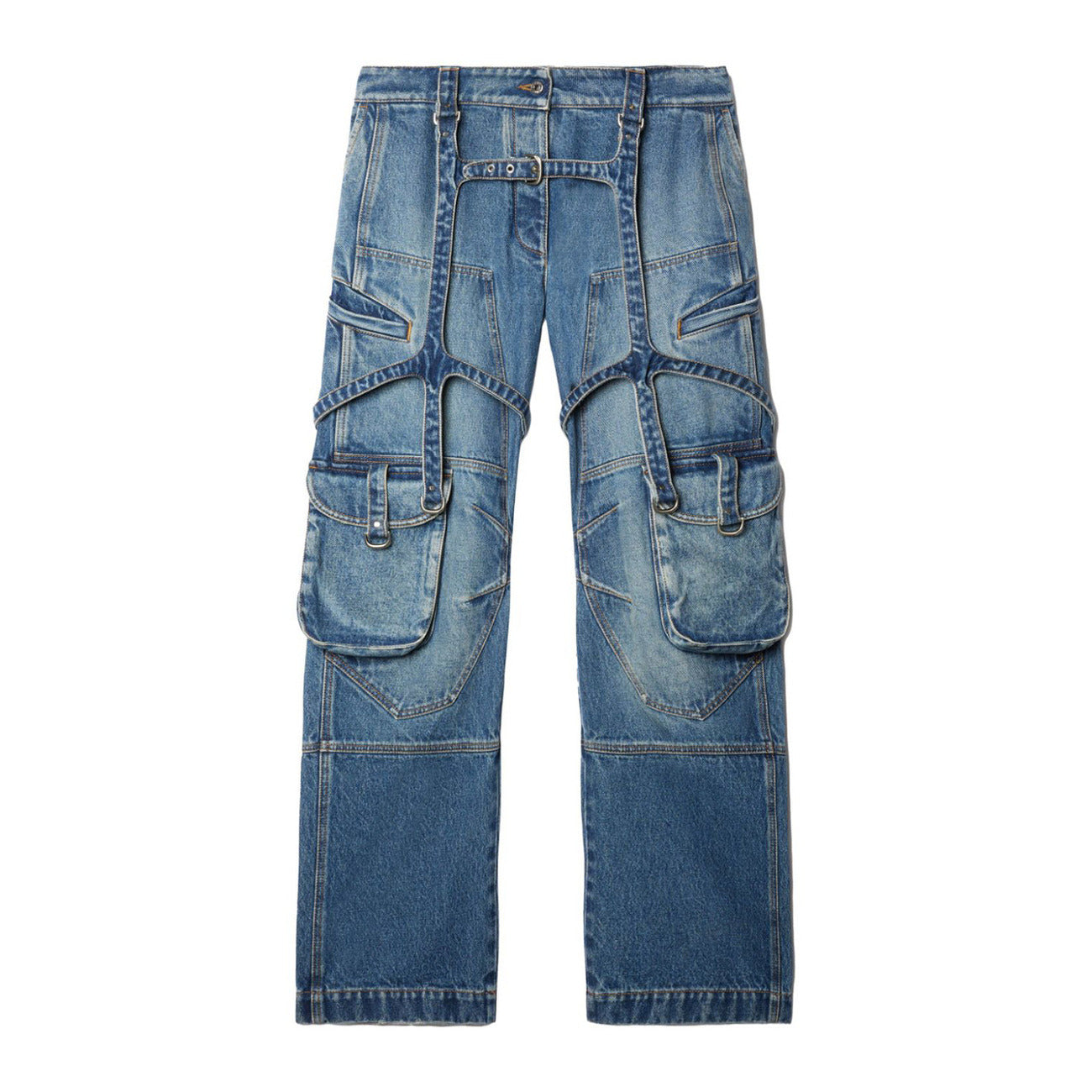 488834 Off-White Jeans Blu Effetto Consumato Donna