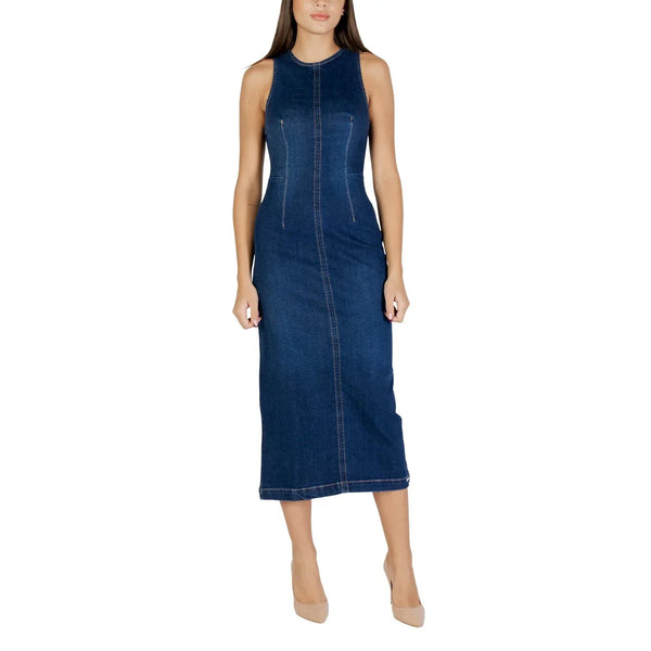 Abito Blu Corto Donna Cotone Spalline Cerniera