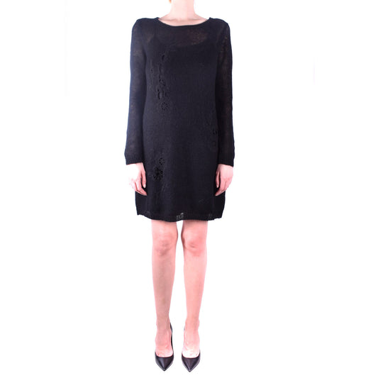 2426307 Twin-Set Abito Nero Corto Donna Lana Mohair Scollo Barca
