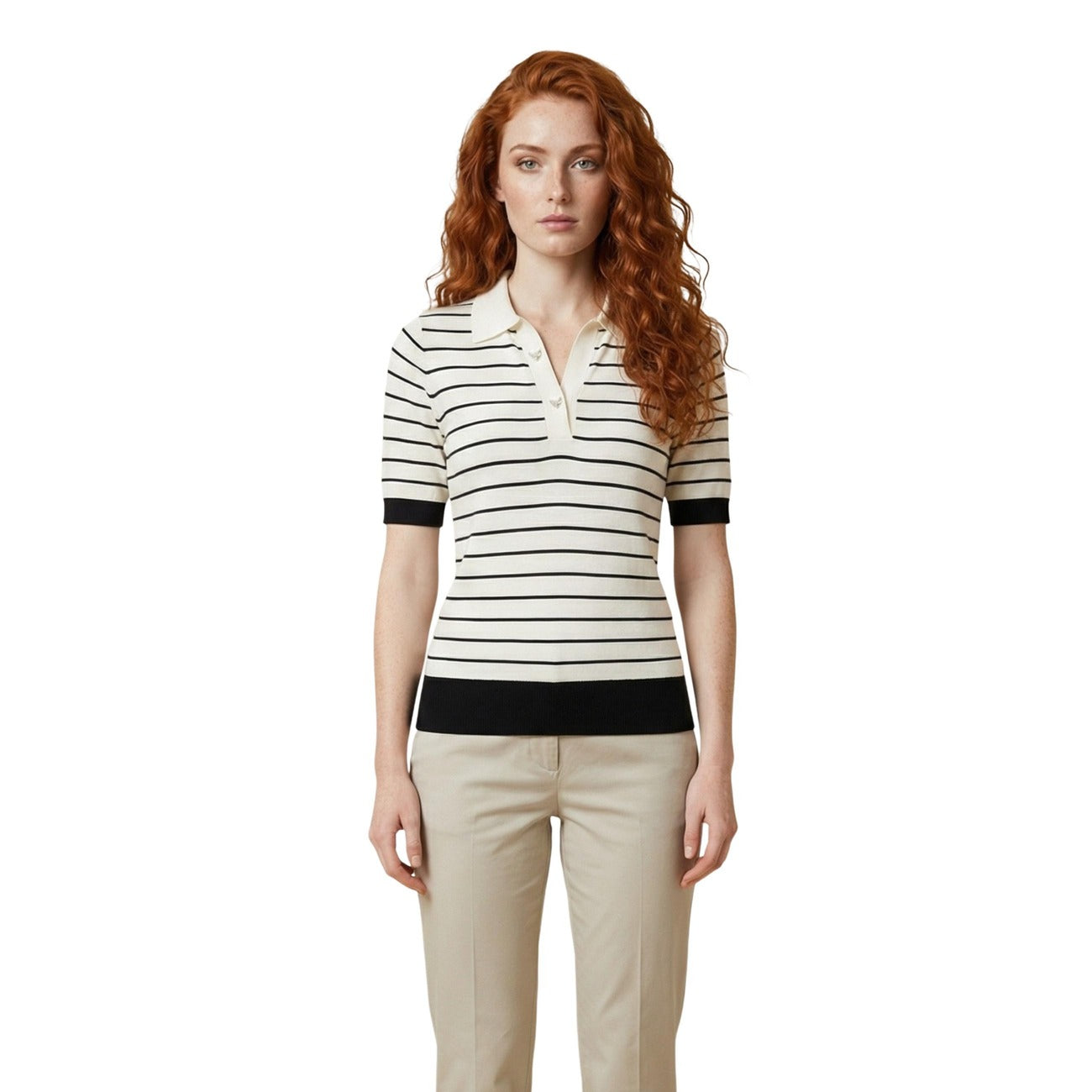 2456152 Liu Jo Polo Bianca Righe Viscosa Maniche Corte Donna