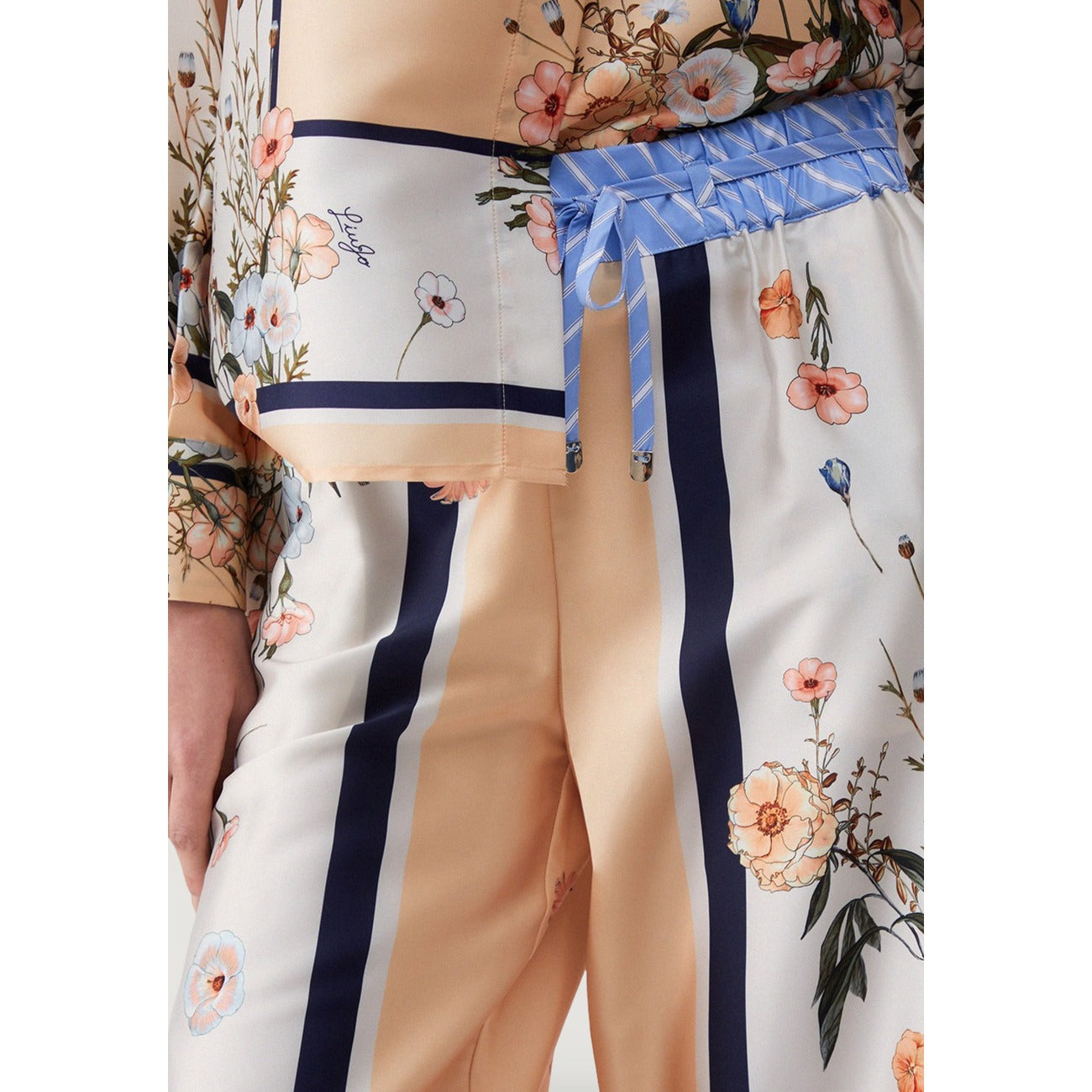 2456121 Liu Jo Pantaloni Salmone Floreale Poliestere Lacci Donna