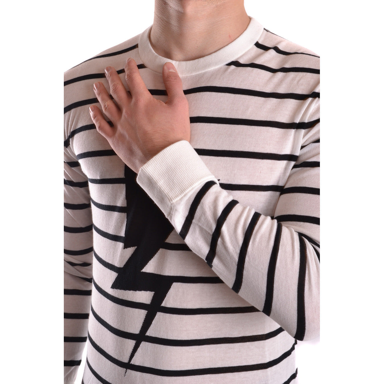 2431760 Neil Barrett Maglia Bianca Cotone Righe Uomo