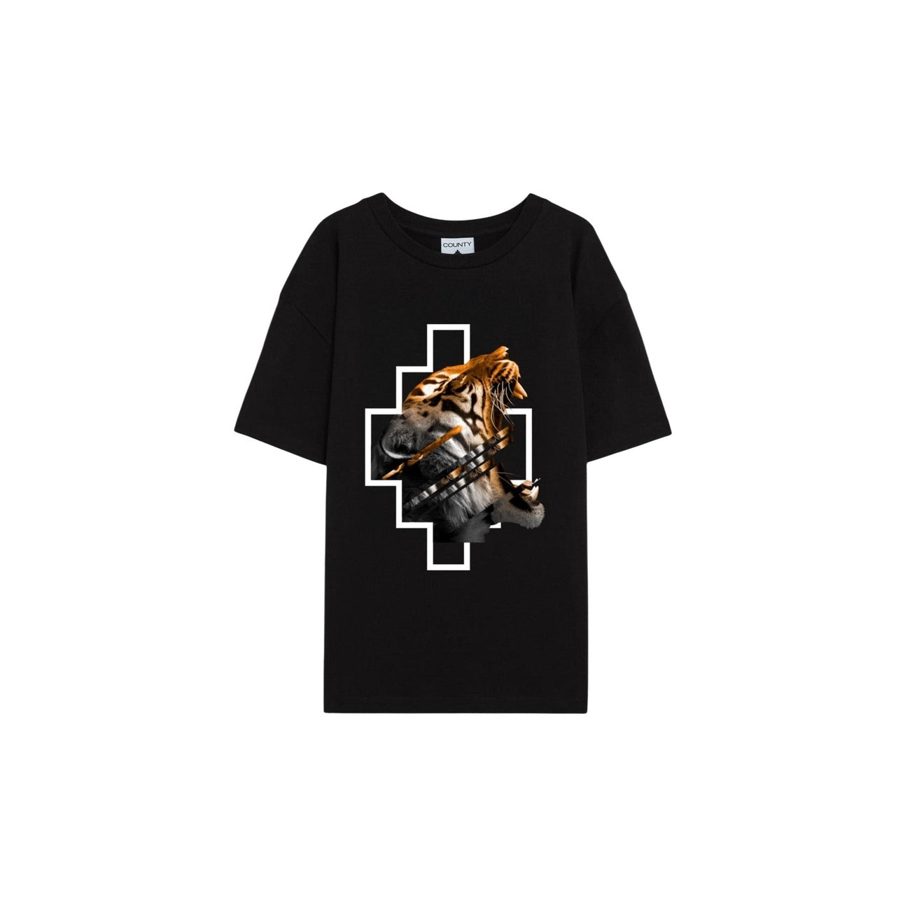 2459231 County Of Milan T-Shirt Nera Cotone Stampa Scollo Tondo Uomo
