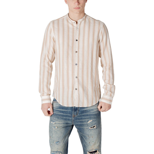 2413216 Gianni Lupo Camicia Beige Righe Uomo