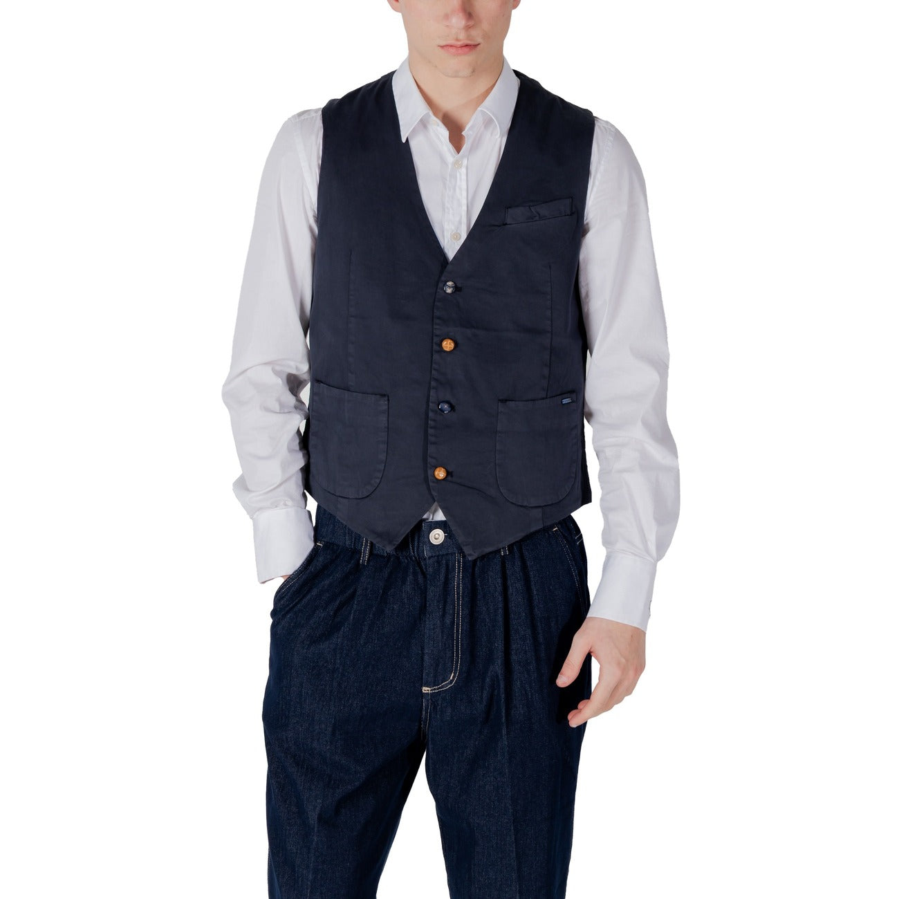 2417624 Gianni Lupo Gilet Blu Cotone Smanicato Uomo