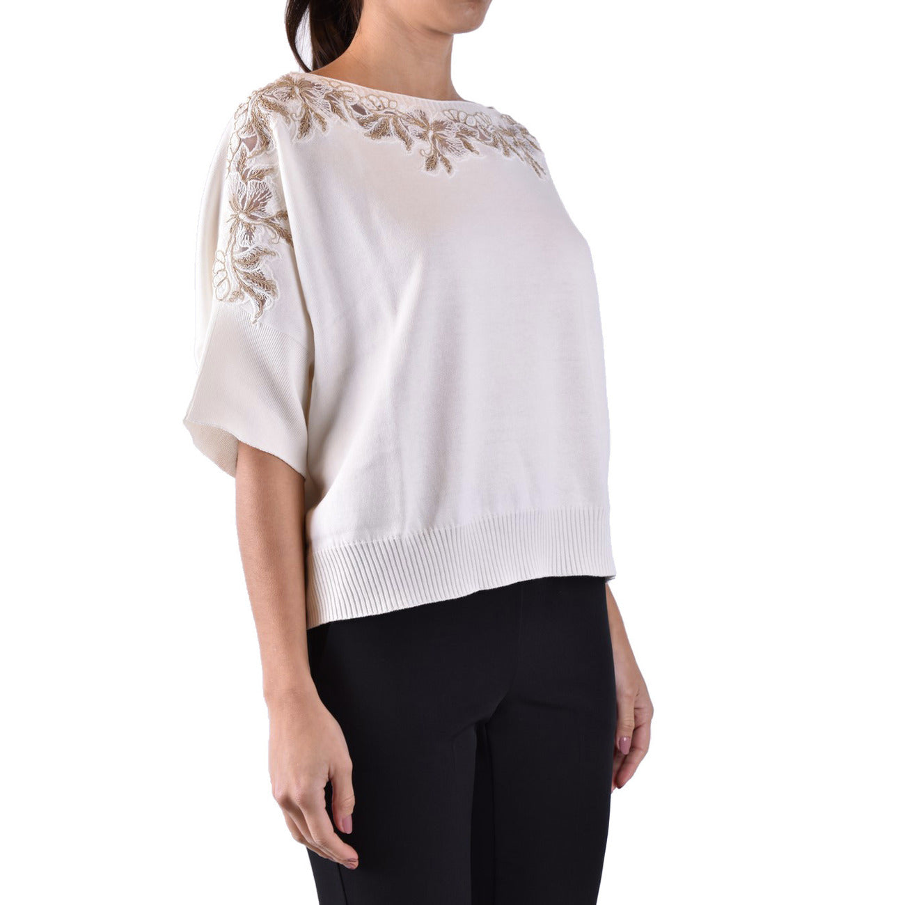 2442906 Ermanno Scervino Maglia Bianca Scollo Barca Donna