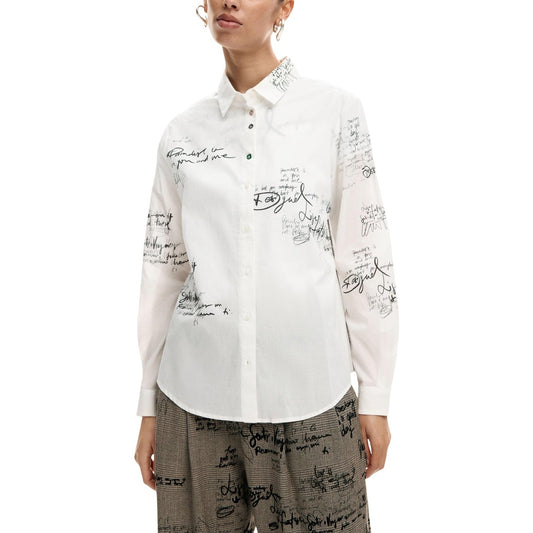 2451550 Desigual Camicia Donna Bianca Righe Cotone