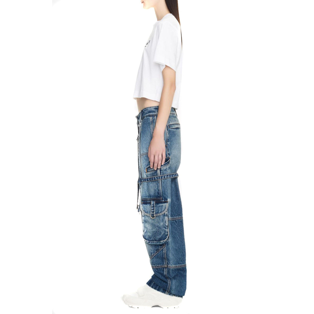 488834 Off-White Jeans Blu Effetto Consumato Donna