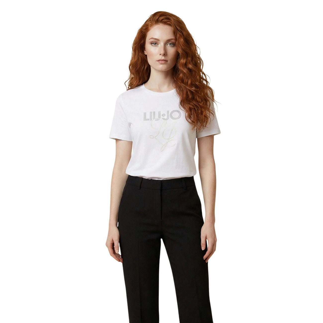 2456225 Liu Jo T-Shirt Donna Beige Cotone Stampa Strass