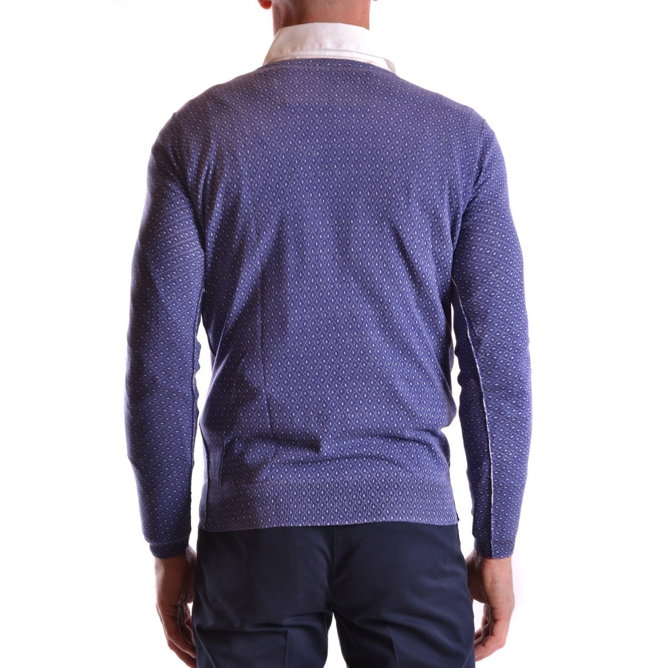 2430947 Paolo Pecora Maglia Blu Seta Geometrica Uomo