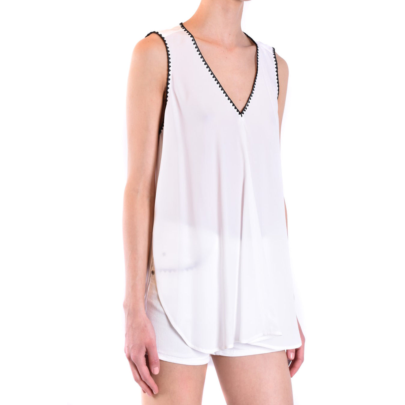 488918 Dondup Canotta Bianca Scollo V Donna