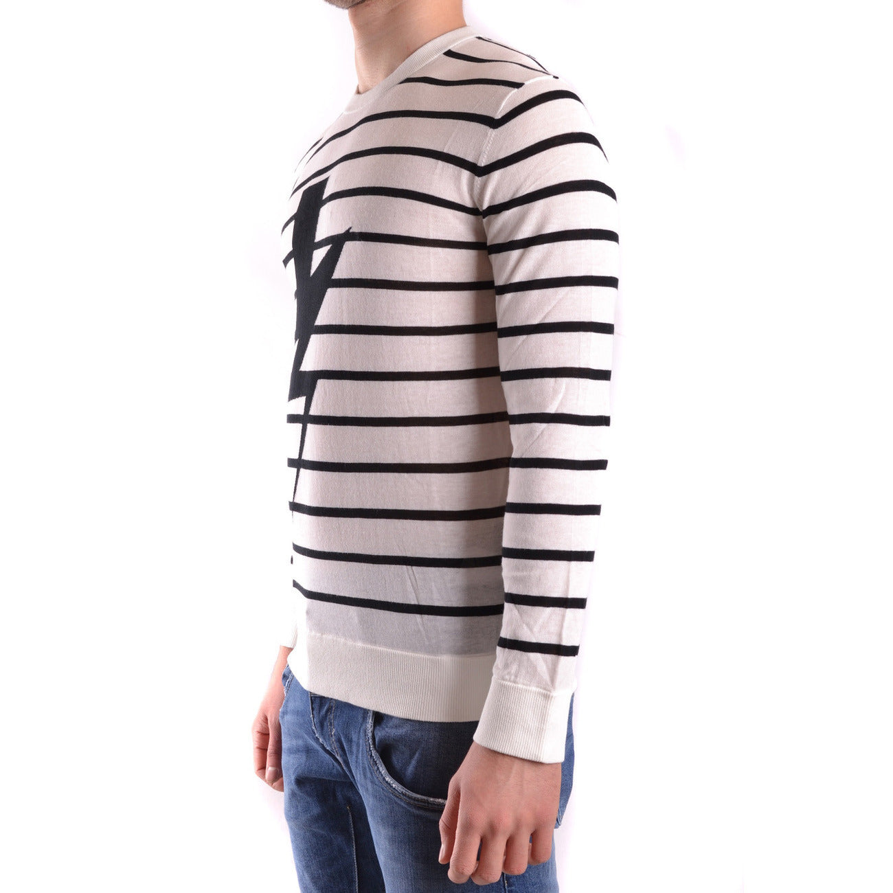 2431760 Neil Barrett Maglia Bianca Cotone Righe Uomo