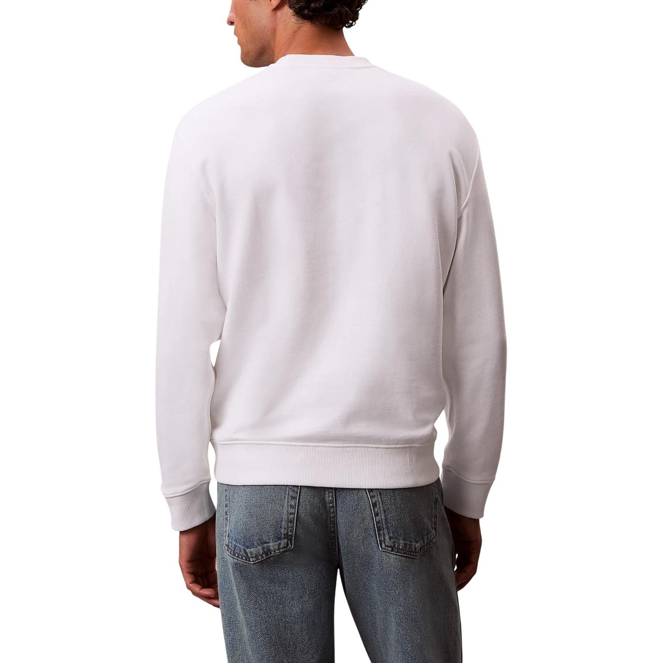 2446230 Calvin Klein Jeans Felpa Bianca Scollo Tondo Uomo