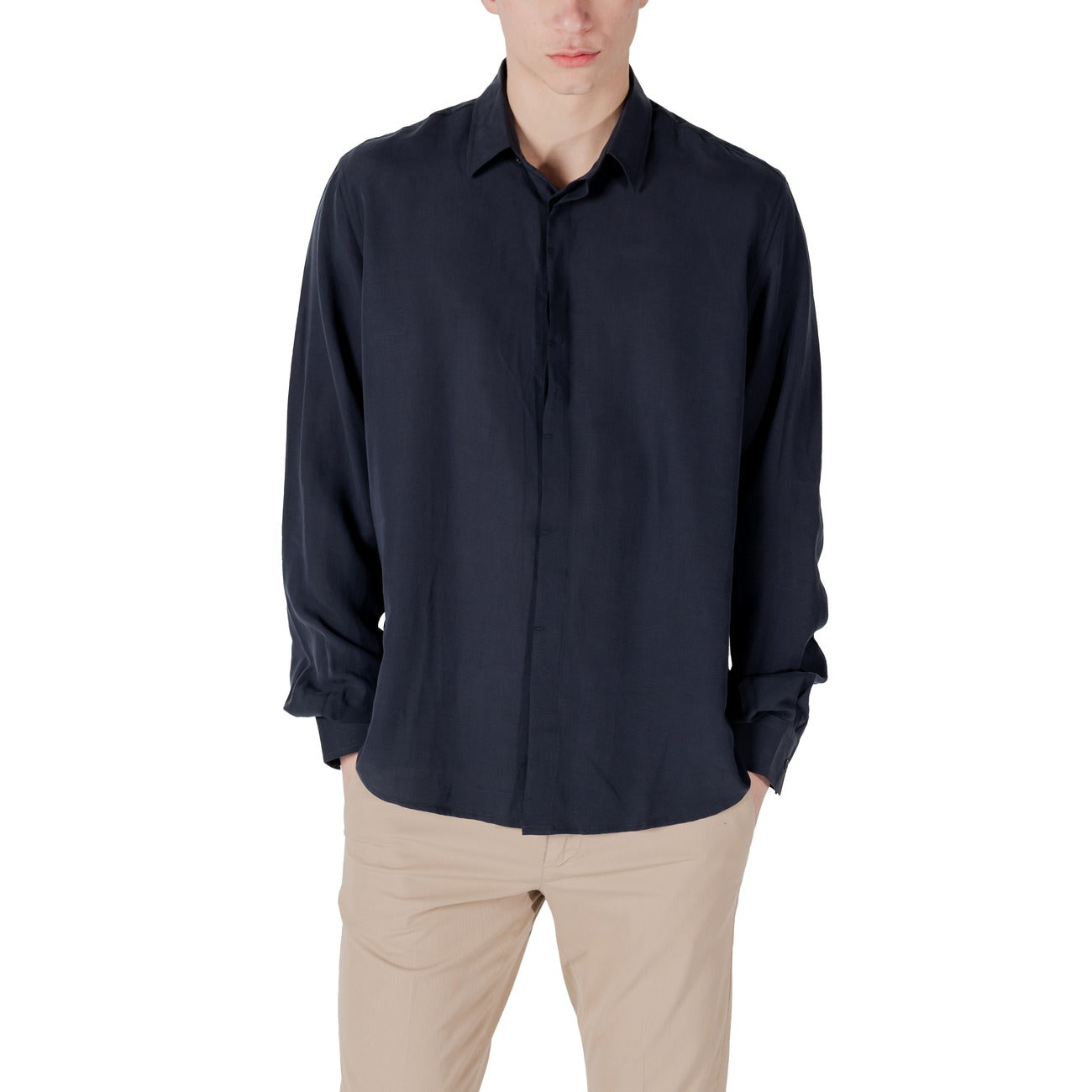2417657 Antony Morato Camicia Blu Lino Lyocell Uomo