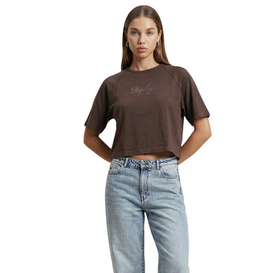 517200 Replay T-Shirt Marrone Maniche Corte Donna