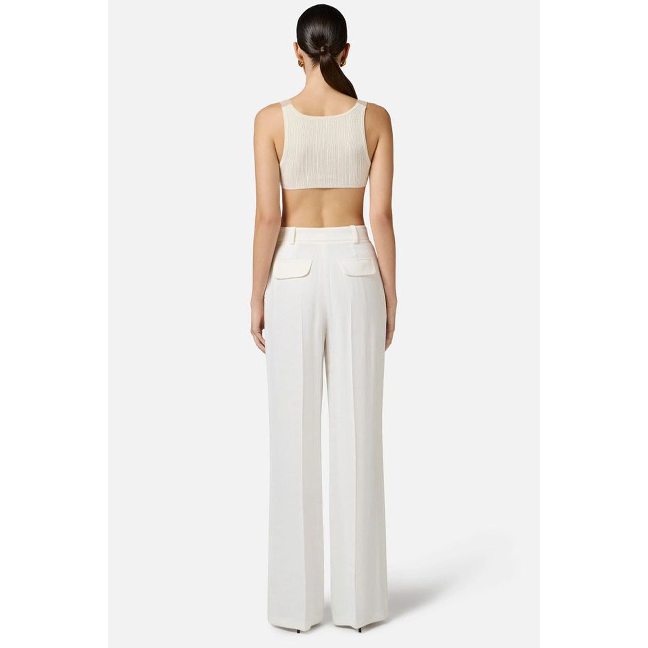 493904 Elisabetta Franchi Pantaloni Bianchi Lino Donna Primavera/Estate