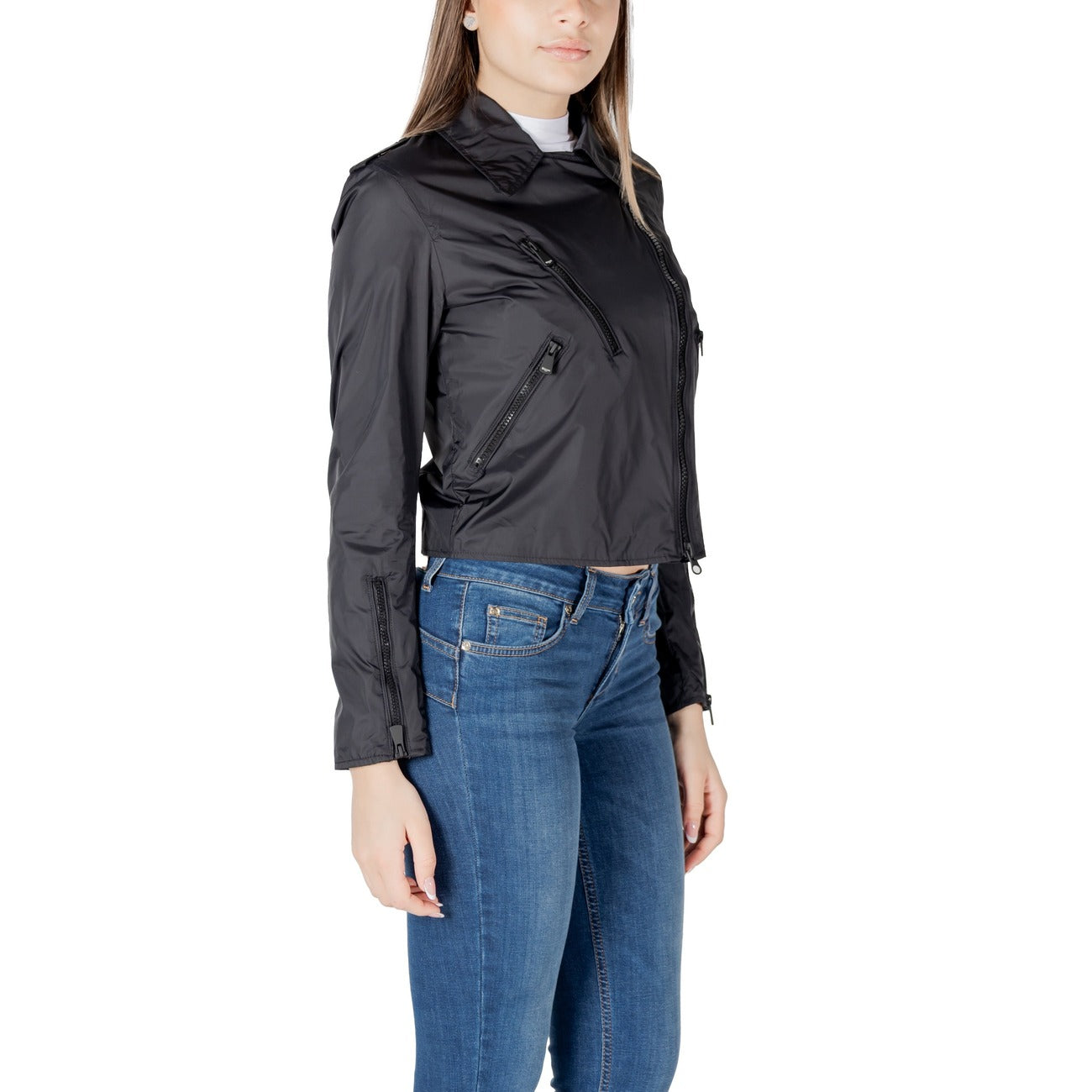 2416815 Blauer Giacca Nera Cerniera Laterale Tasche Donna