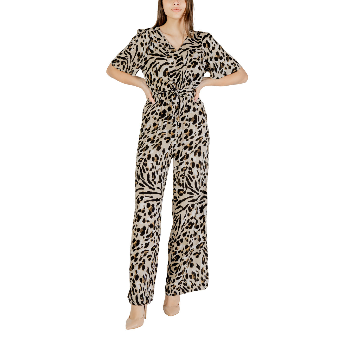 486286 Ichi Tuta Beige Fantasia Leopardata Donna