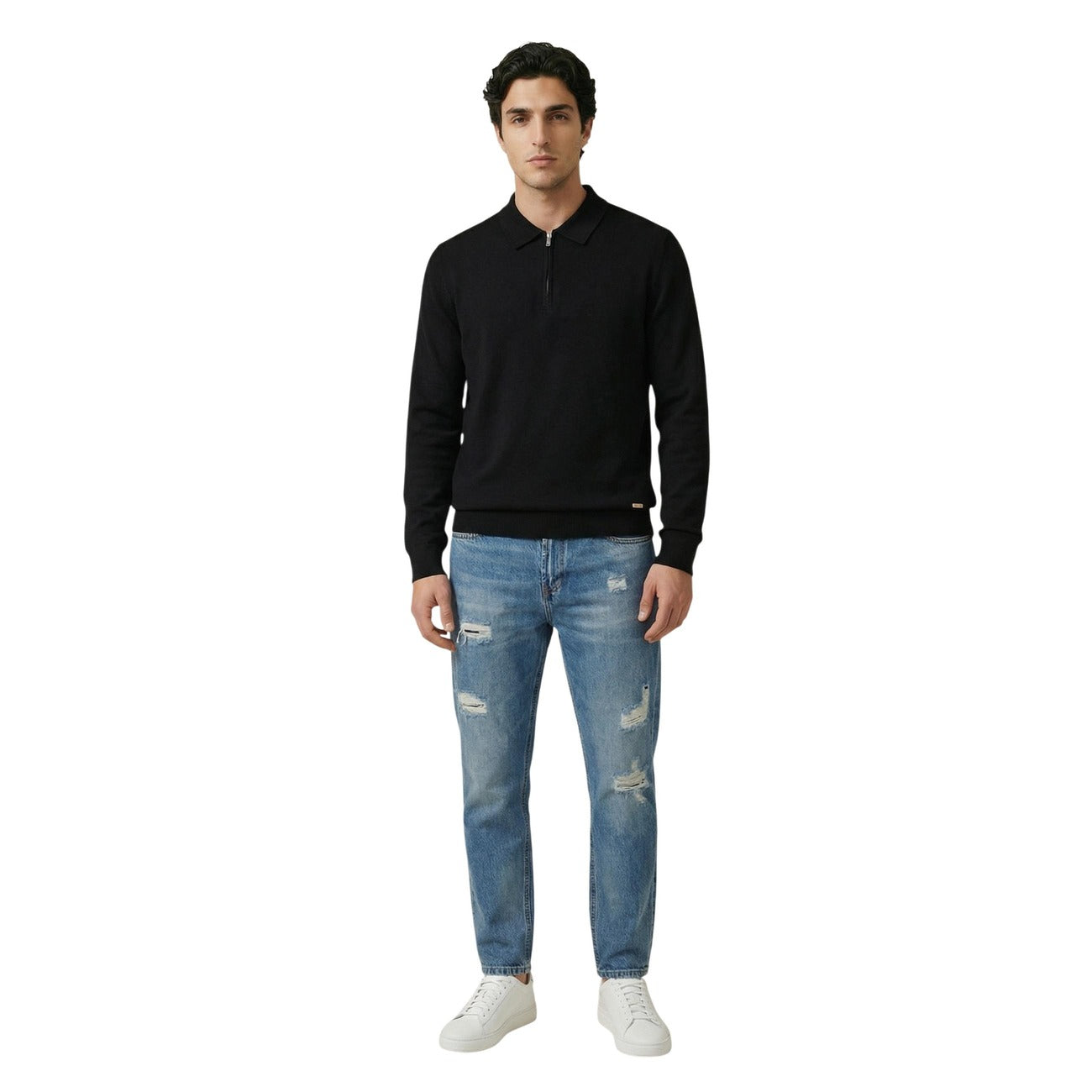 2455905 Gianni Lupo Maglia Nera Viscosa Cerniera Uomo