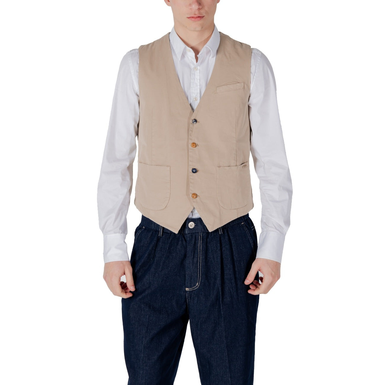 2417487 Gianni Lupo Gilet Beige Cotone Smanicato Uomo