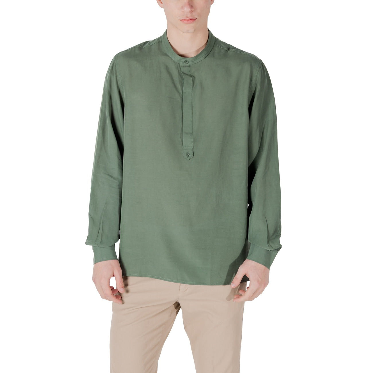 2417423 Antony Morato Camicia Verde Lyocell Lino Colletto Coreana Uomo