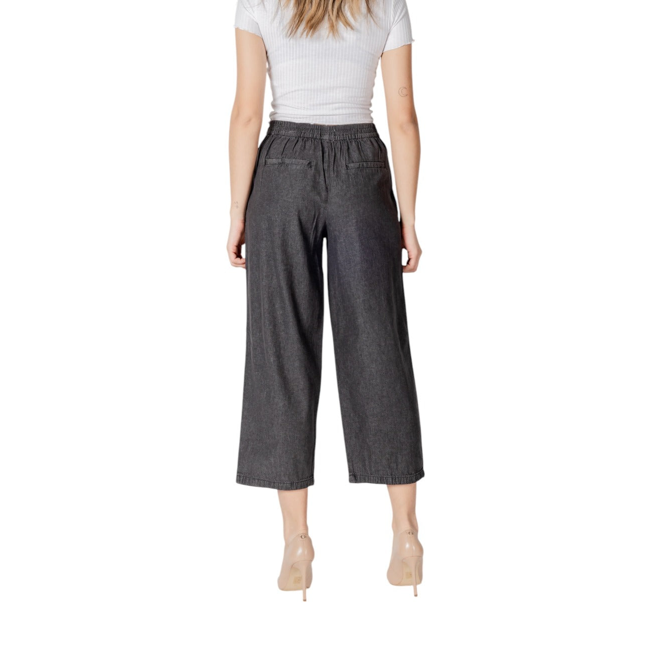 2413684 Ichi Pantaloni Neri Cotone Tasche Donna