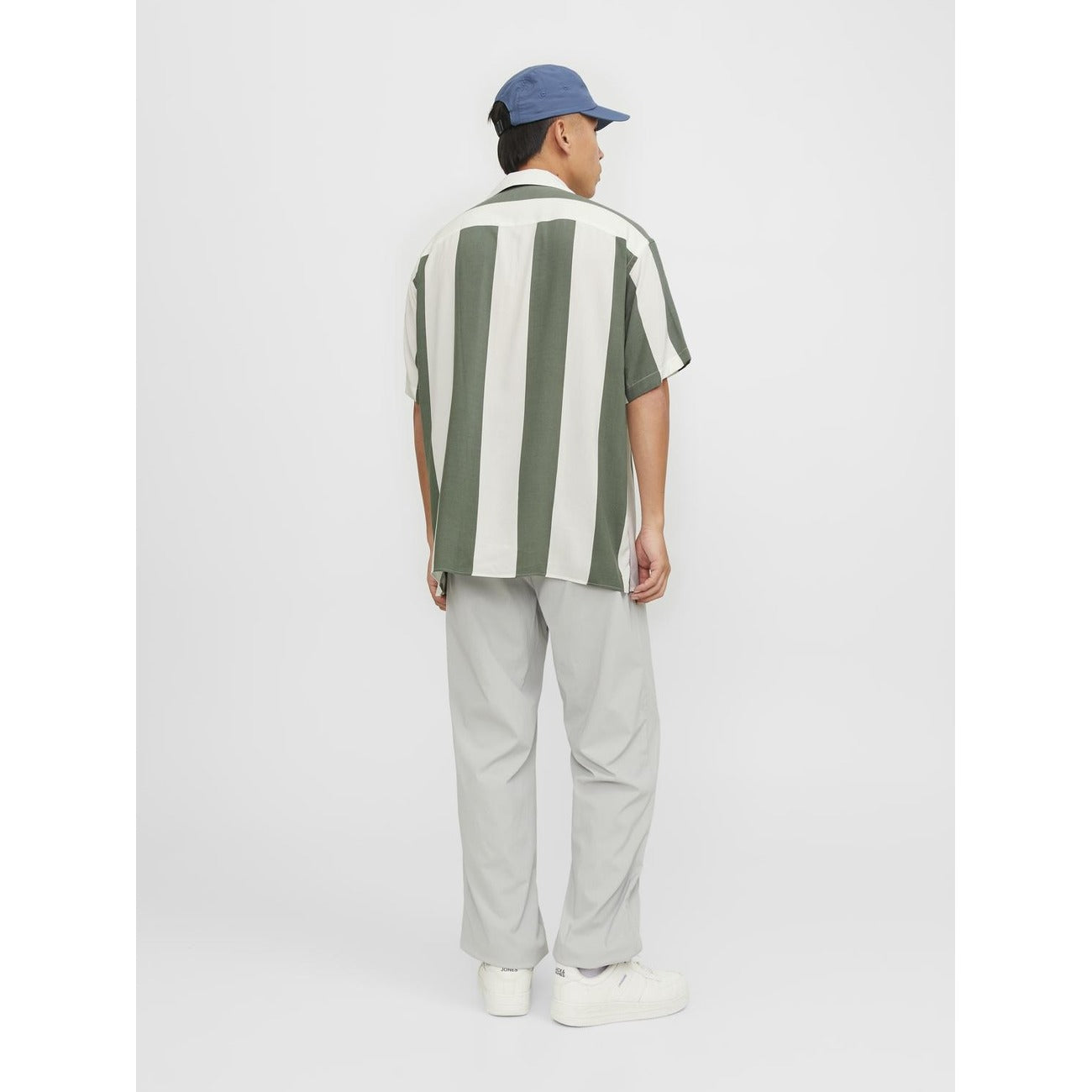 2223845 Jack & Jones Camicia Verde Viscosa Righe Maniche Corte Uomo