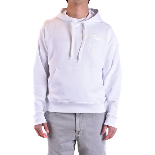 2431265 Moschino Felpa Bianca Cappuccio Tasca Uomo