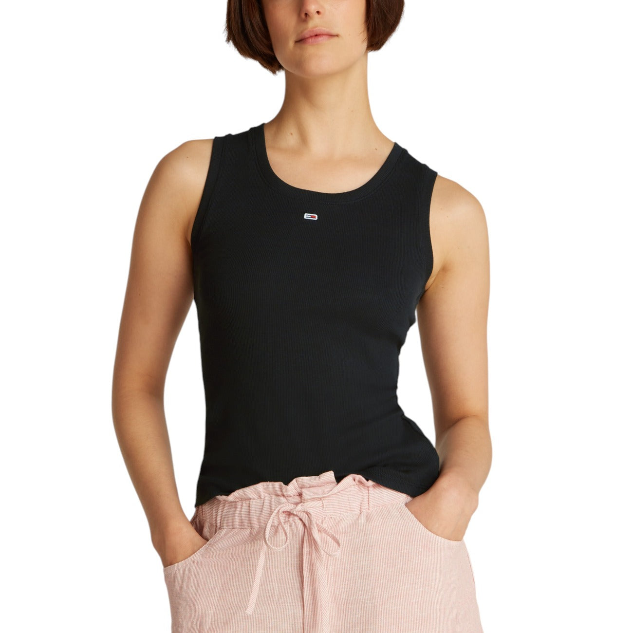 2409891 Tommy Hilfiger Jeans Canotta Nera Scollo Tondo Donna