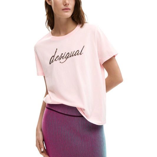 2453015 Desigual T-Shirt Donna Rosa Stampa Cotone