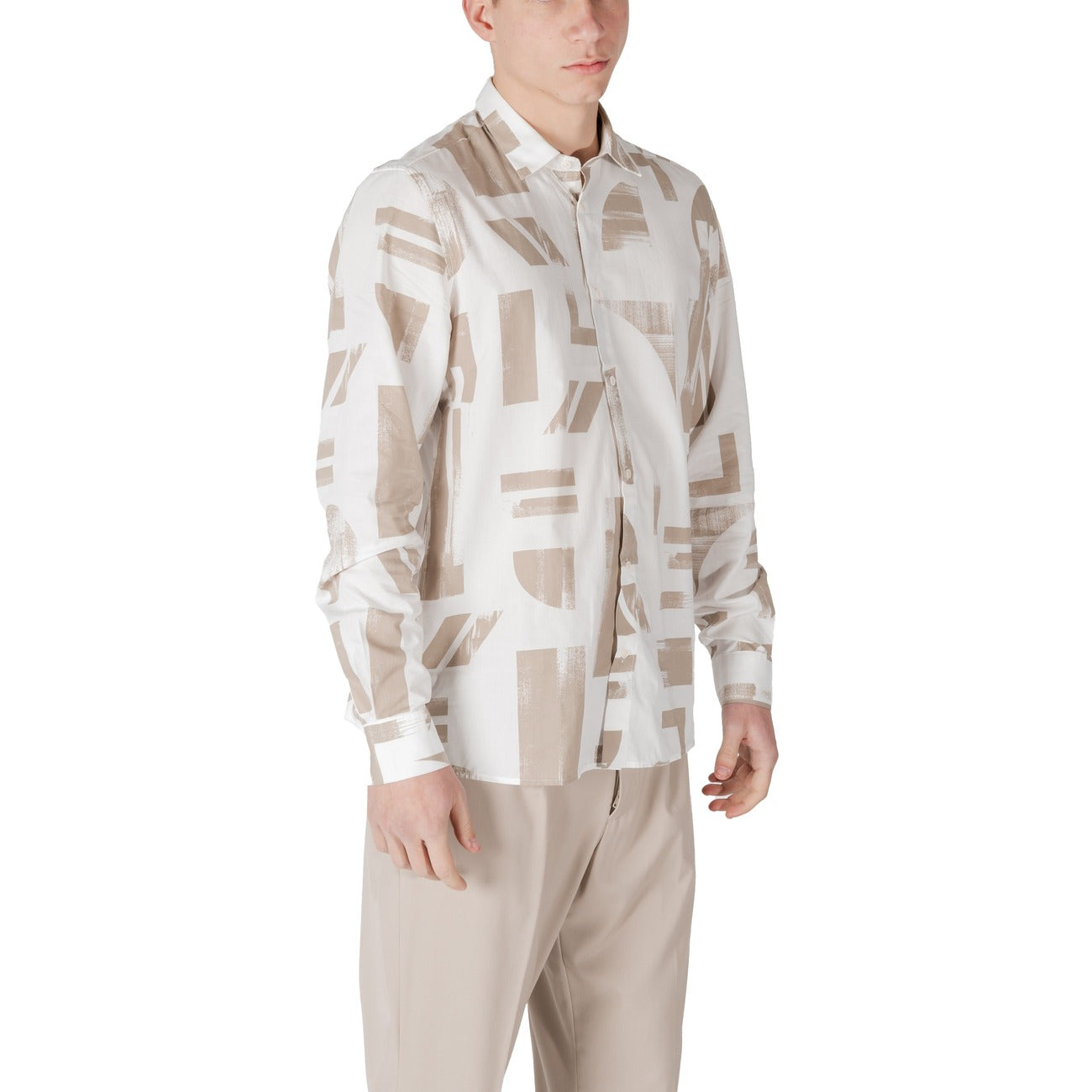 2410424 Antony Morato Camicia Beige Colorata Cotone Viscosa Cappuccio Uomo