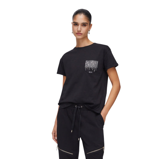 2455973 Liu Jo T-Shirt Donna Nera Cotone Tasca