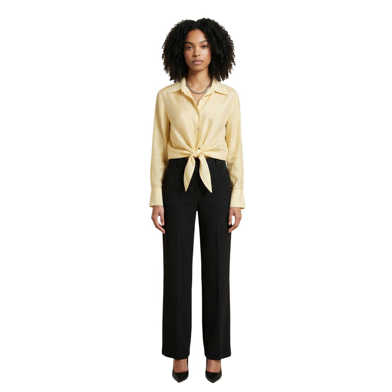2456000 Artigli Camicia Gialla Cotone Bottoni Scollo Quadrato Donna