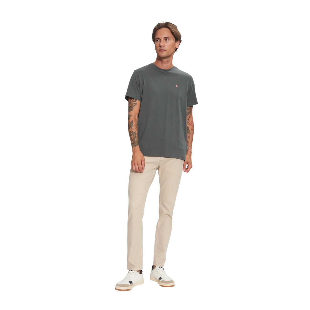 2458200 Napapijri T-Shirt Verde Cotone Scollo Tondo Uomo
