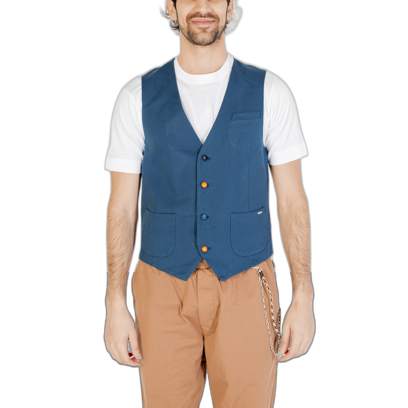 2215404 Gianni Lupo Gilet Blu Cotone Smanicato Uomo