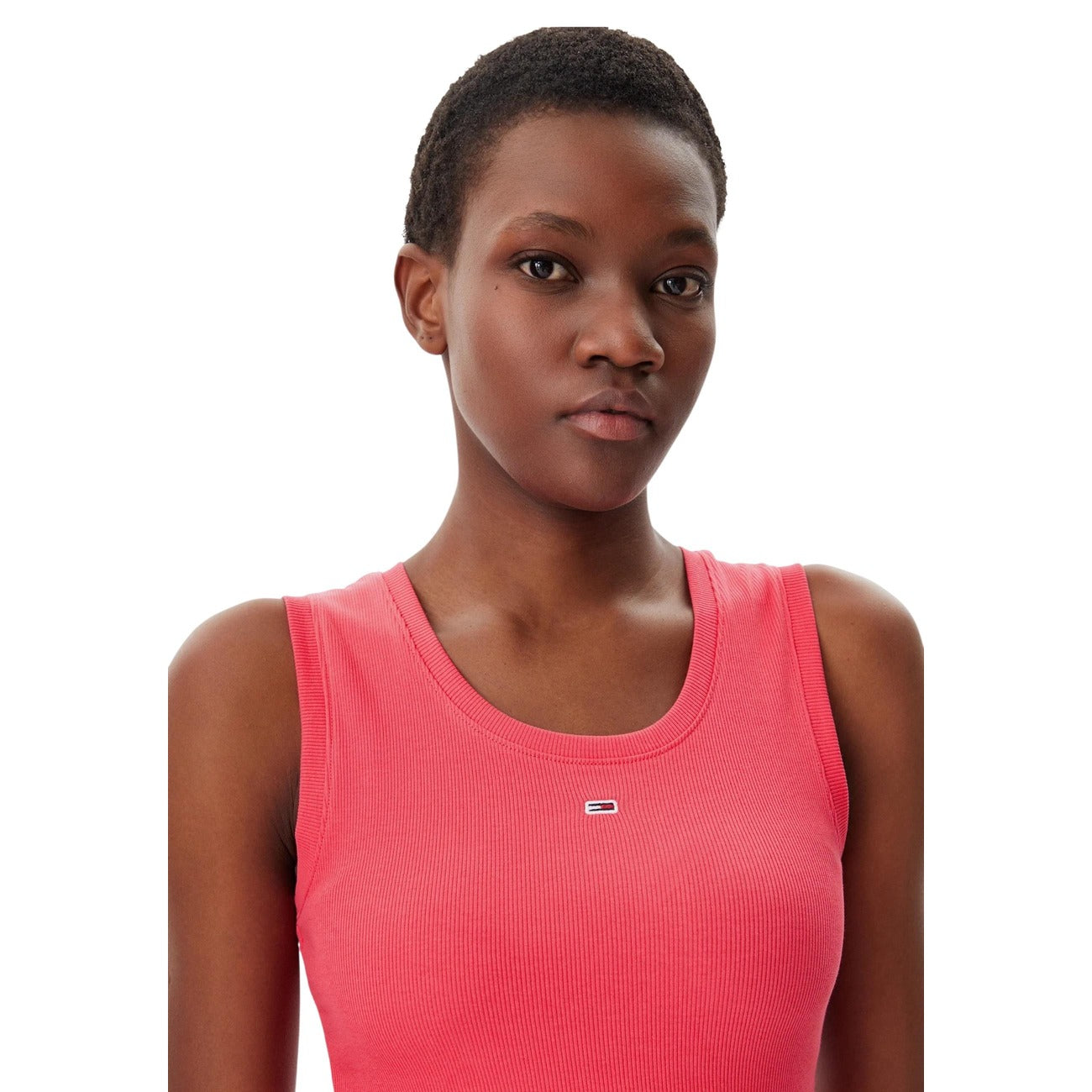 2457445 Tommy Hilfiger Jeans Canotta Fuxia Cotone Elastan Scollo Tondo Donna
