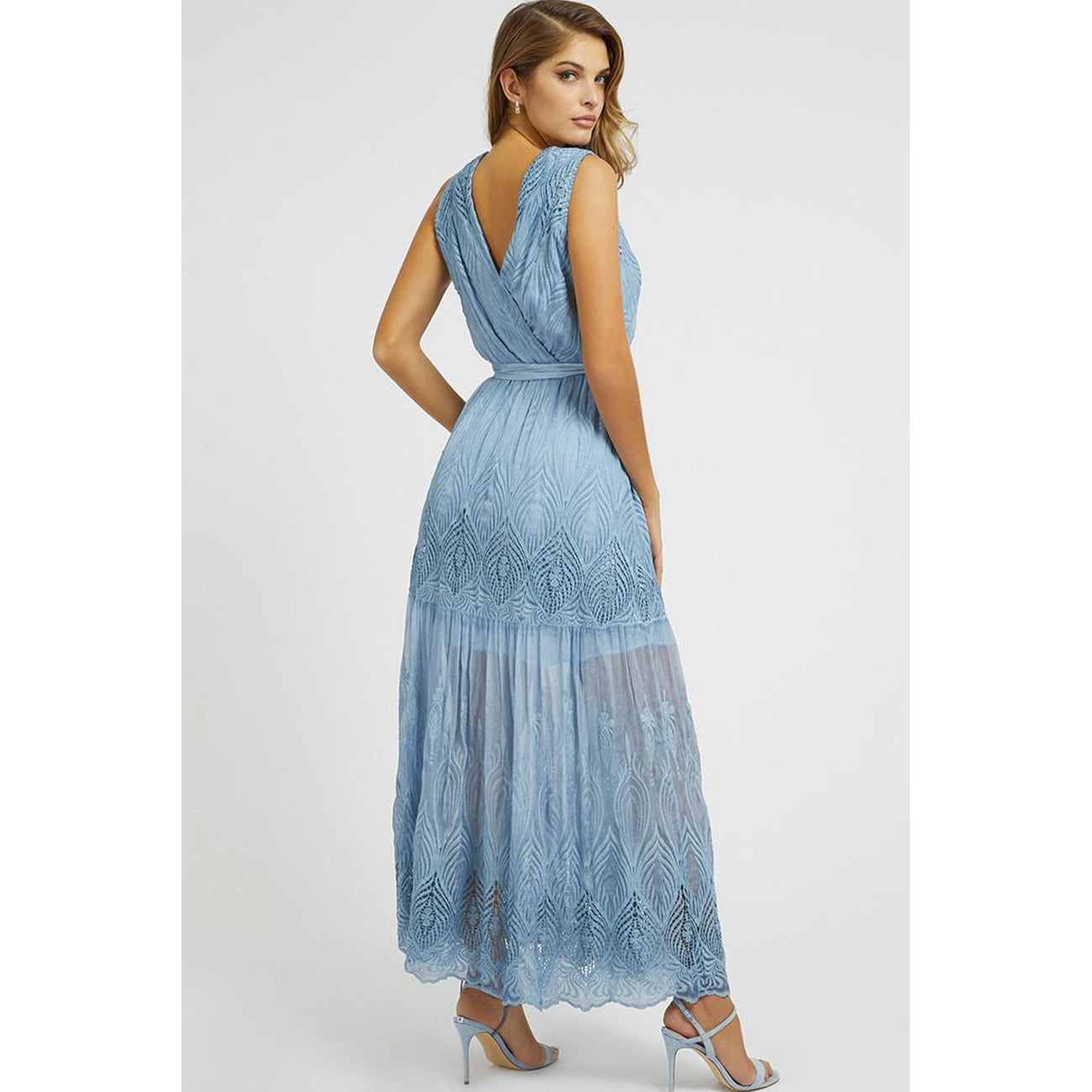 2438920 Guess Abito Azzurro Floreale Smanicato Donna