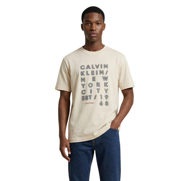 T-Shirt Beige con Stampa Uomo