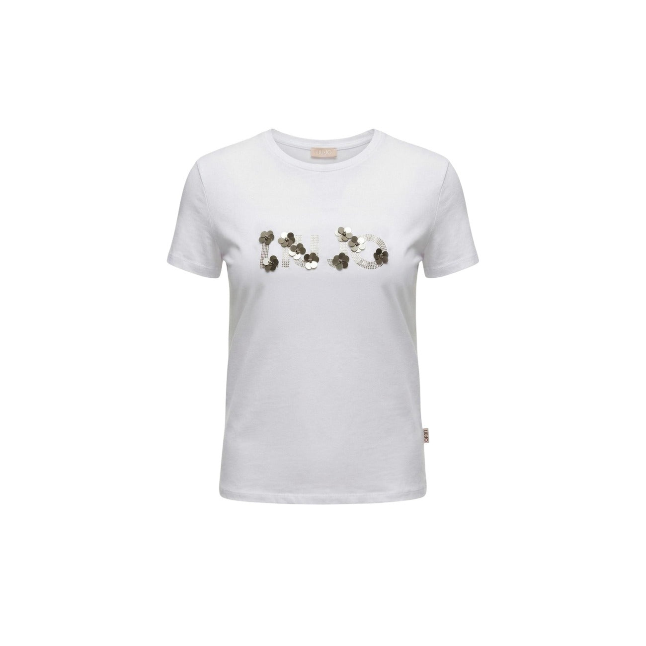 2456455 Liu Jo T-Shirt Donna Beige Cotone Stampa Strass
