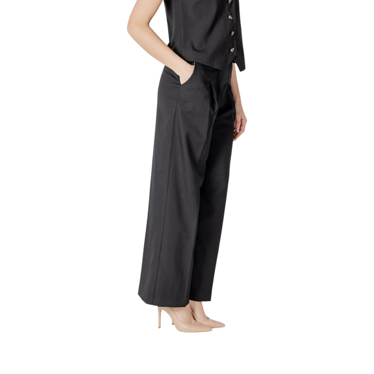 2413622 Ichi Pantaloni Neri Zip Tasche Donna