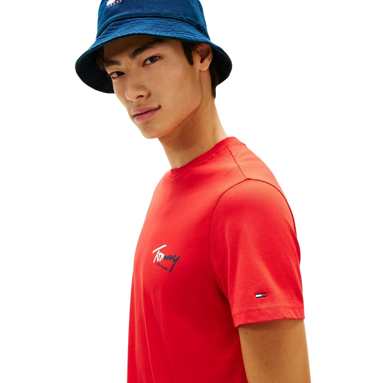 2458451 Tommy Hilfiger Jeans T-Shirt Rossa Cotone Organico Scollo Tondo Uomo