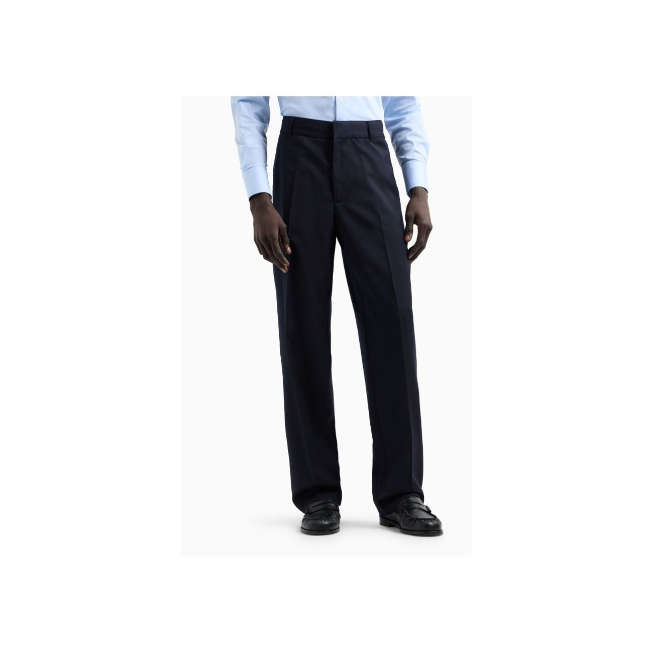2443292 Emporio Armani Pantaloni Blu Lana Vergine Uomo