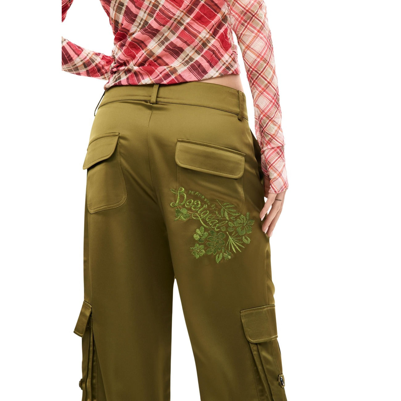 2454474 Desigual Pantaloni Verdi Poliestere Zip Donna