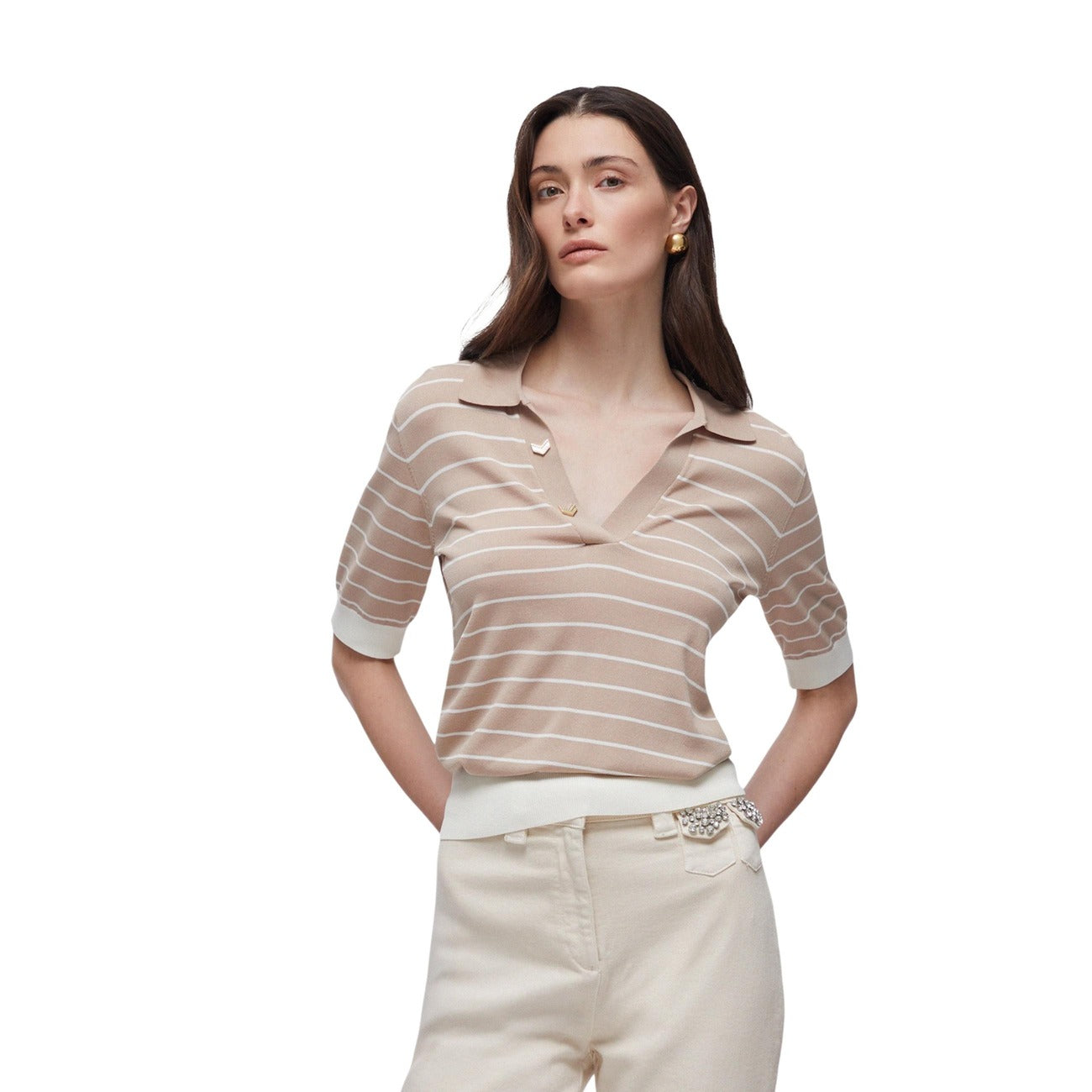 512144 Liu Jo Polo Beige Righe Donna Primavera/Estate