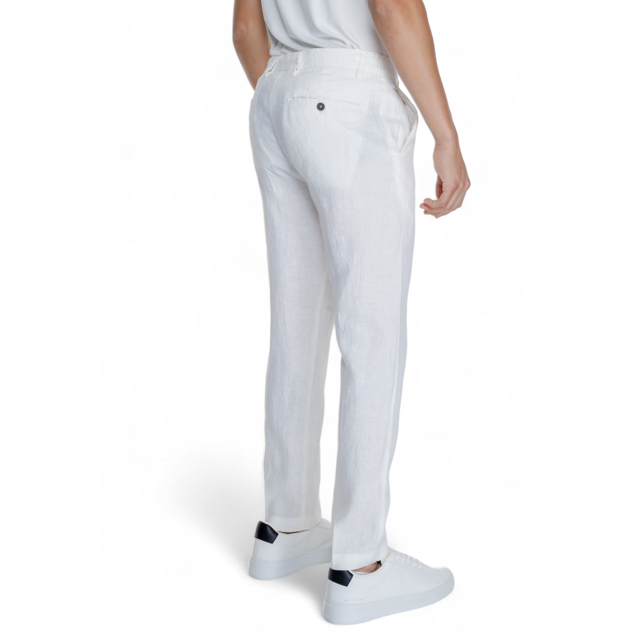 2312262 Borghese Pantaloni Bianco Lino Uomo