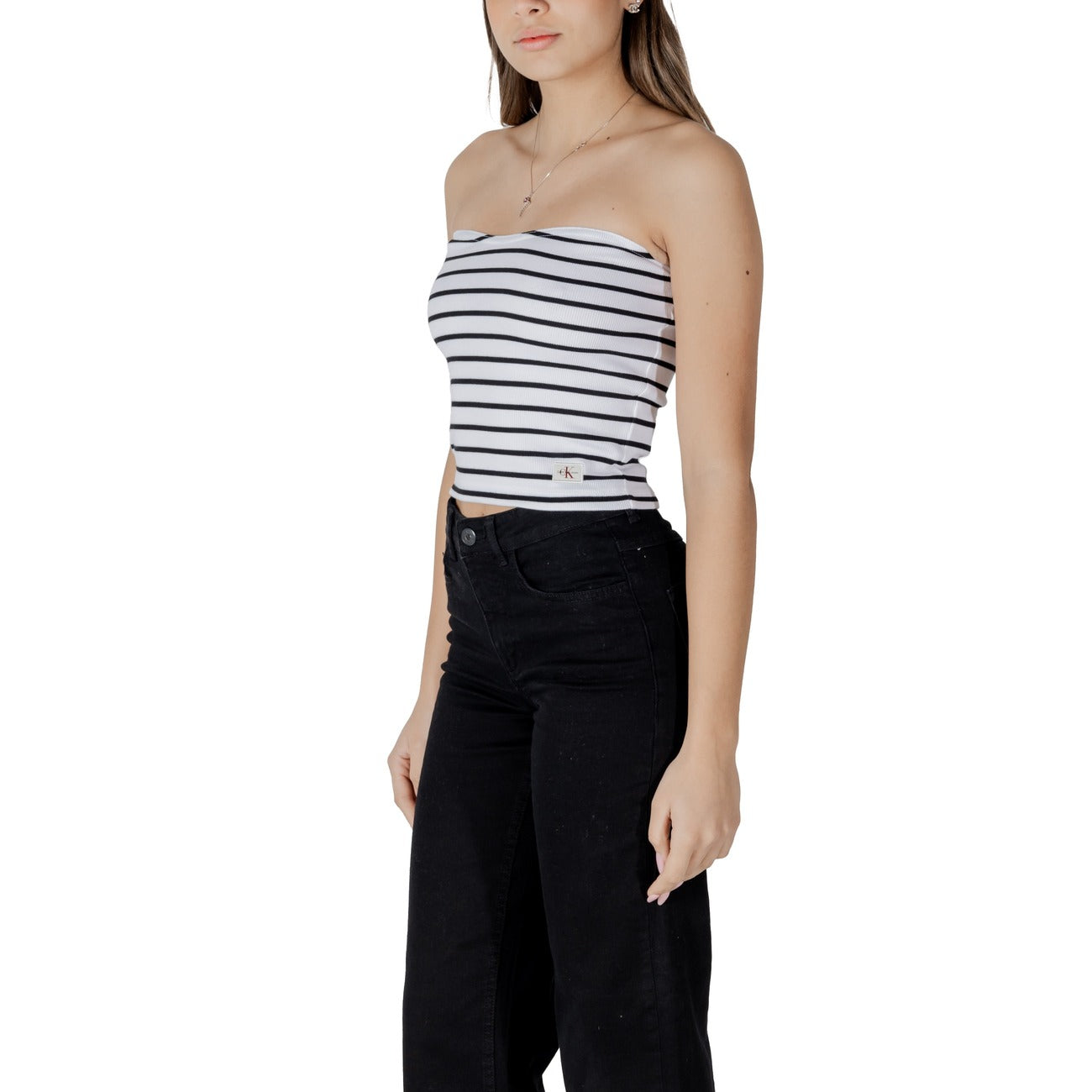 2410861 Calvin Klein Jeans Top Bianco Righe Smanicato Donna