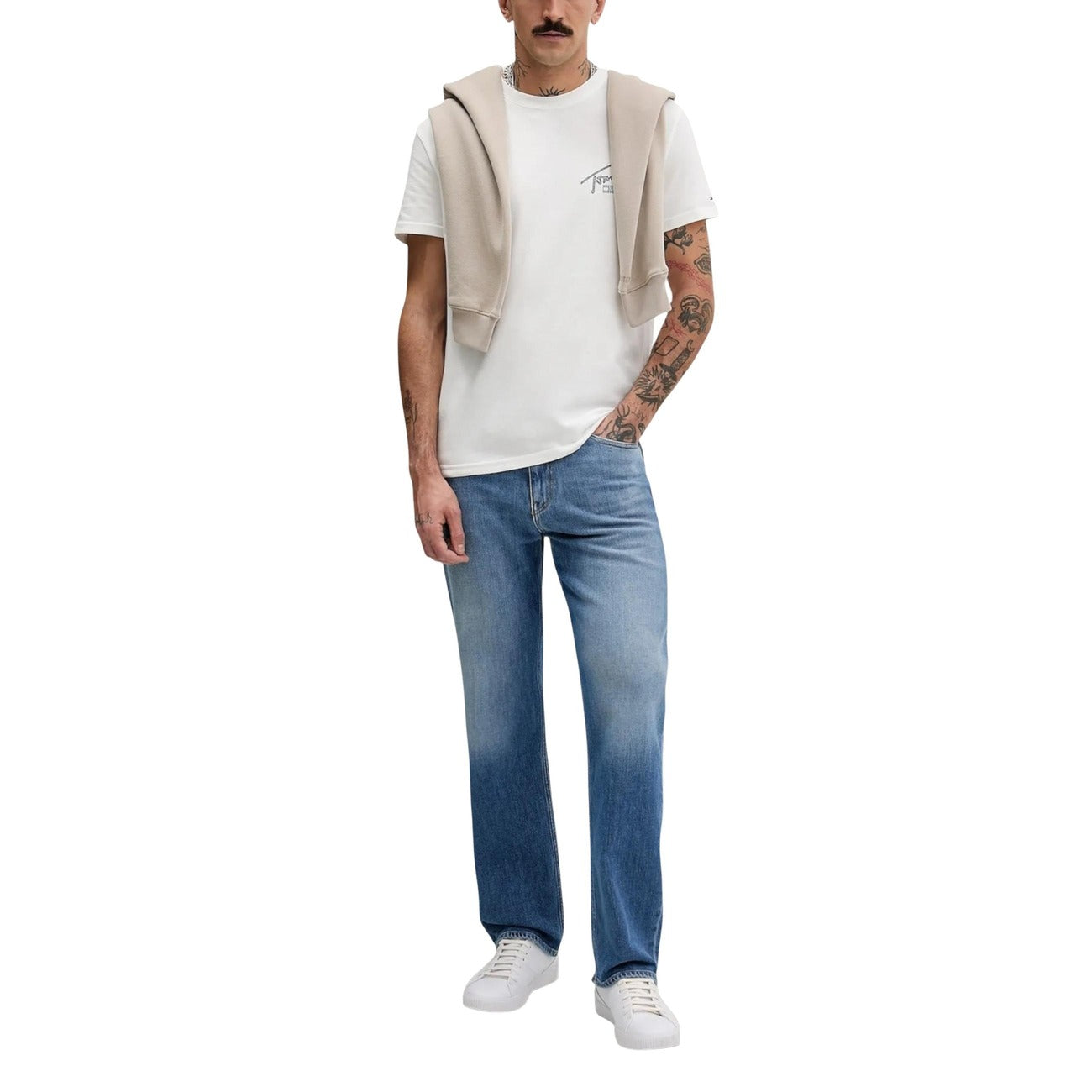 2447169 Tommy Hilfiger Jeans T-shirt Bianca Stampa Cotone Organico Uomo