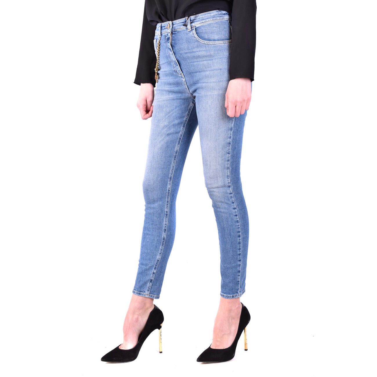 2422990 Elisabetta Franchi Jeans Blu Effetto Consumato Zip Bottone Donna