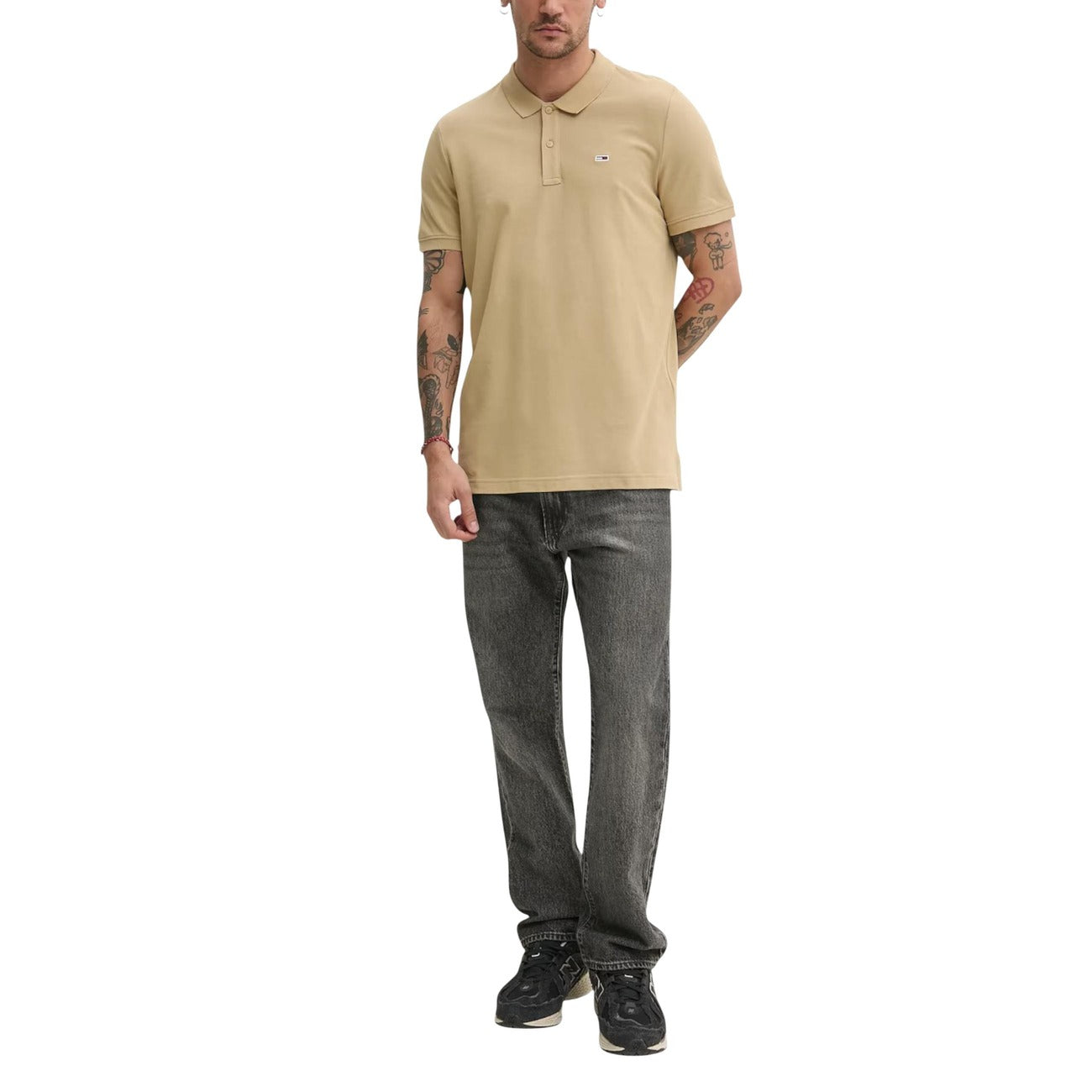 2447155 Tommy Hilfiger Jeans T-shirt Beige Bottoni Colletto Uomo